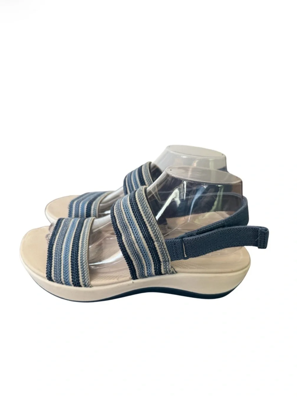 Clarks Cloudsteppers Arla Stroll Women’s Blue Striped Comfort Sandals-Size 7.5 W - Picture 4 of 14